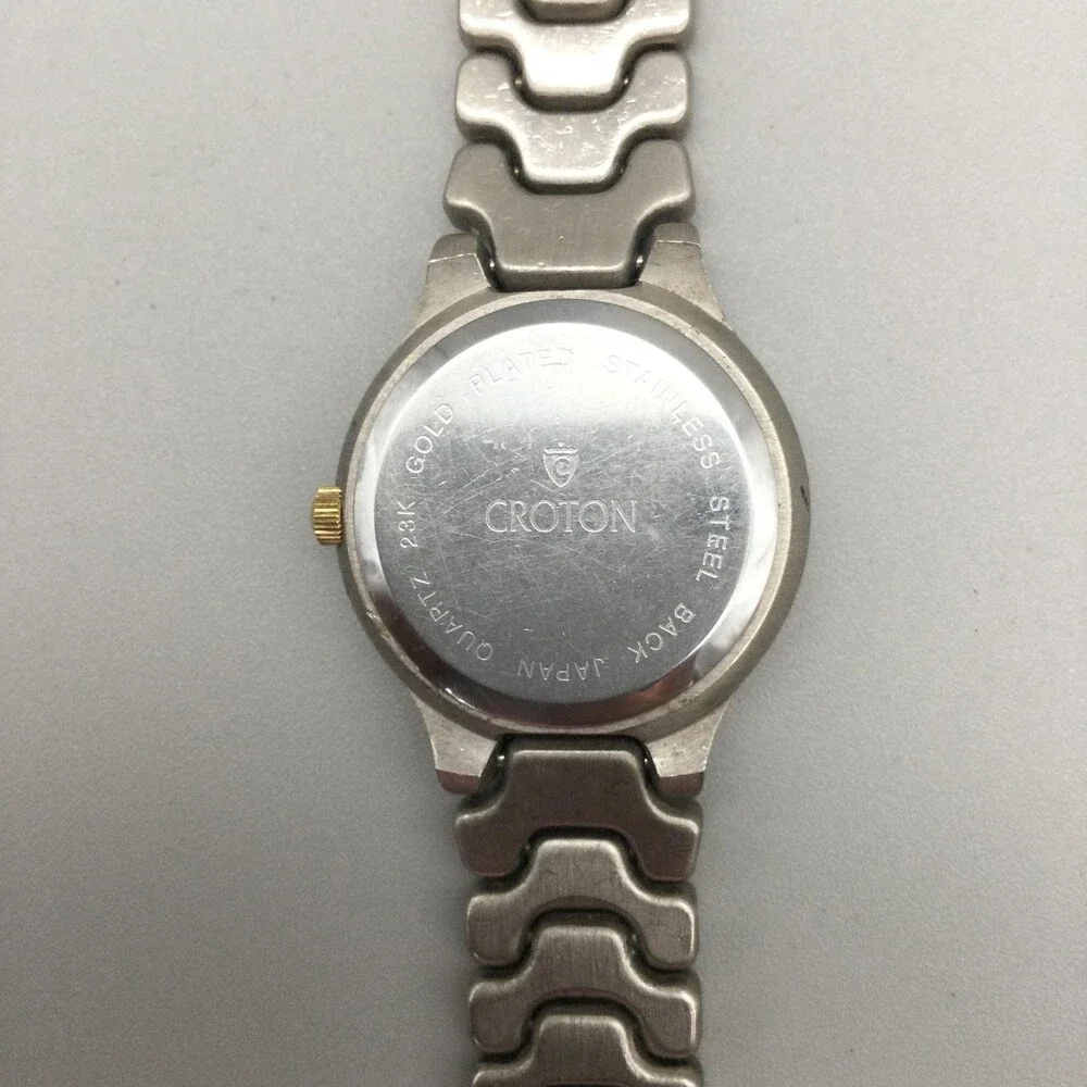 Croton Womens Watch 27mm 23k Gold Plated Two Tone Steel Date New Battery 7.25